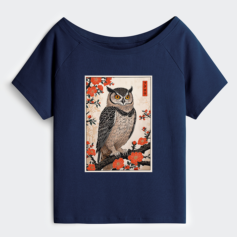 Tokyo-Tiger Vintage Japanese Owl Off Shoulder T-Shirt