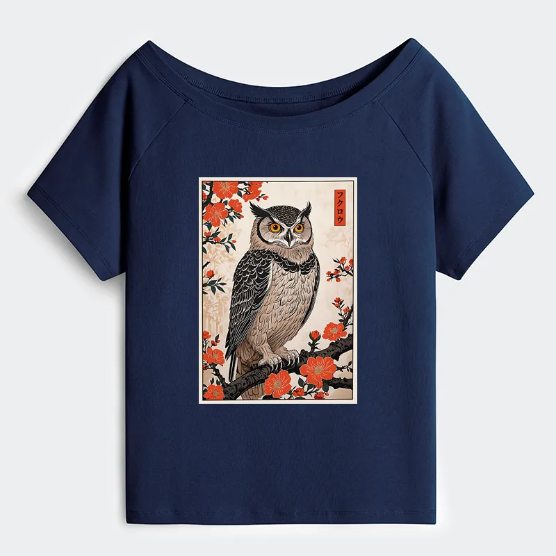 Tokyo-Tiger Vintage Japanese Owl Off Shoulder T-Shirt
