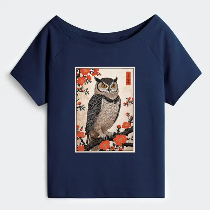 Tokyo-Tiger Vintage Japanese Owl Off Shoulder T-Shirt