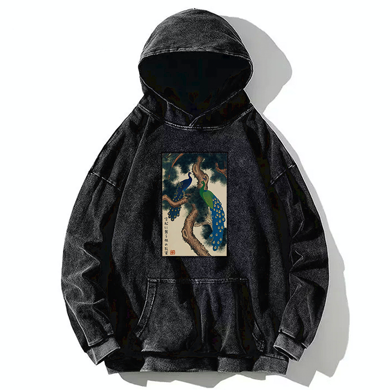Tokyo-Tiger Peacocks in Snowy Pines Washed Hoodie