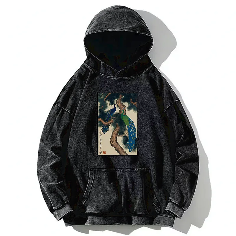 Tokyo-Tiger Peacocks in Snowy Pines Washed Hoodie
