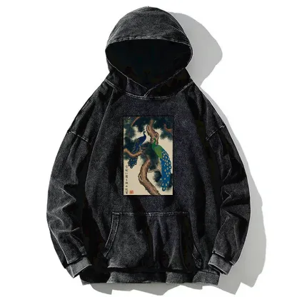 Tokyo-Tiger Peacocks in Snowy Pines Washed Hoodie
