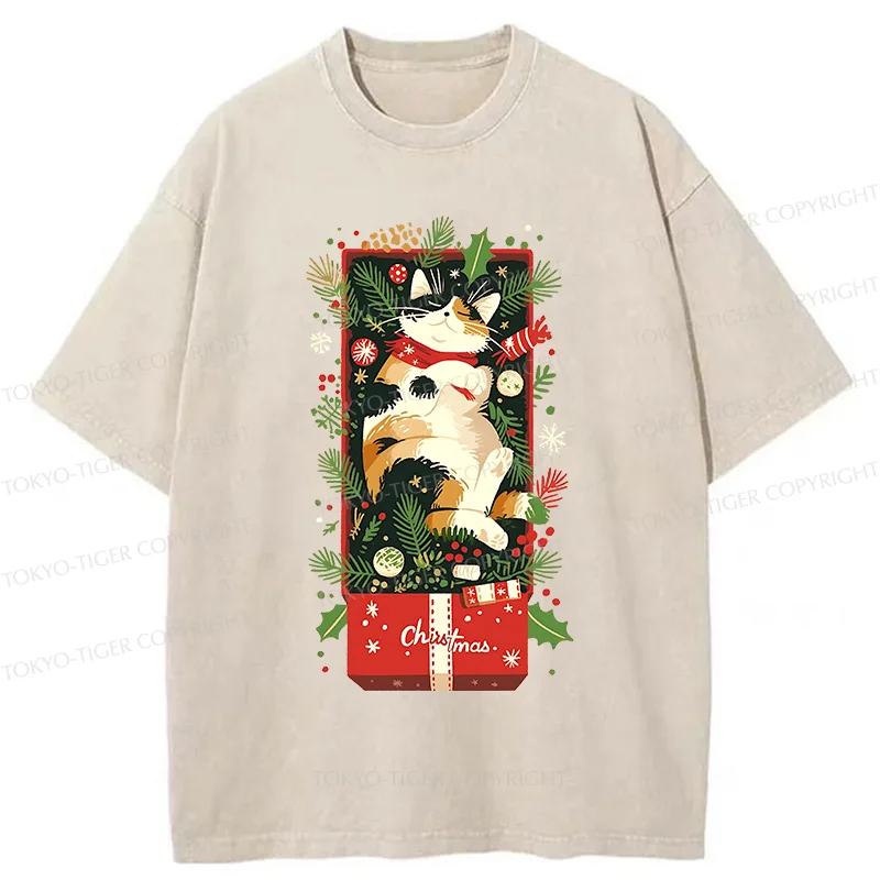Tokyo-Tiger Christmas Gift Cat Washed T-Shirt