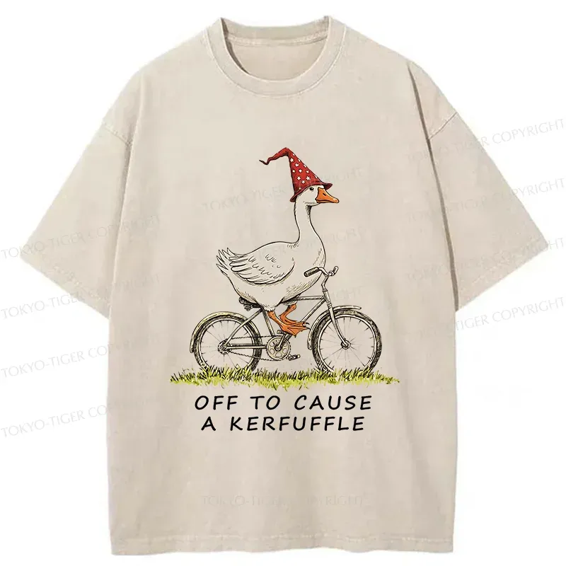 Tokyo-Tiger Stupid Goose Riding A Bicycle Washed T-Shirt Sale