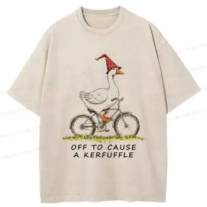 Tokyo-Tiger Stupid Goose Riding A Bicycle Washed T-Shirt