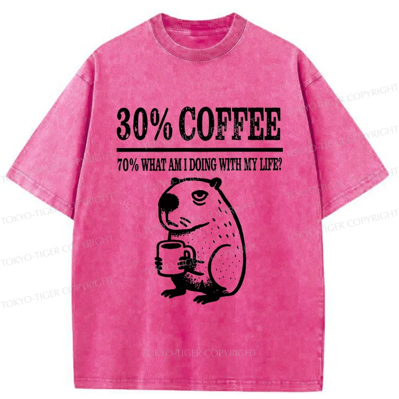 Tokyo-Tiger Capybara Drinking Coffee Washed T-Shirt