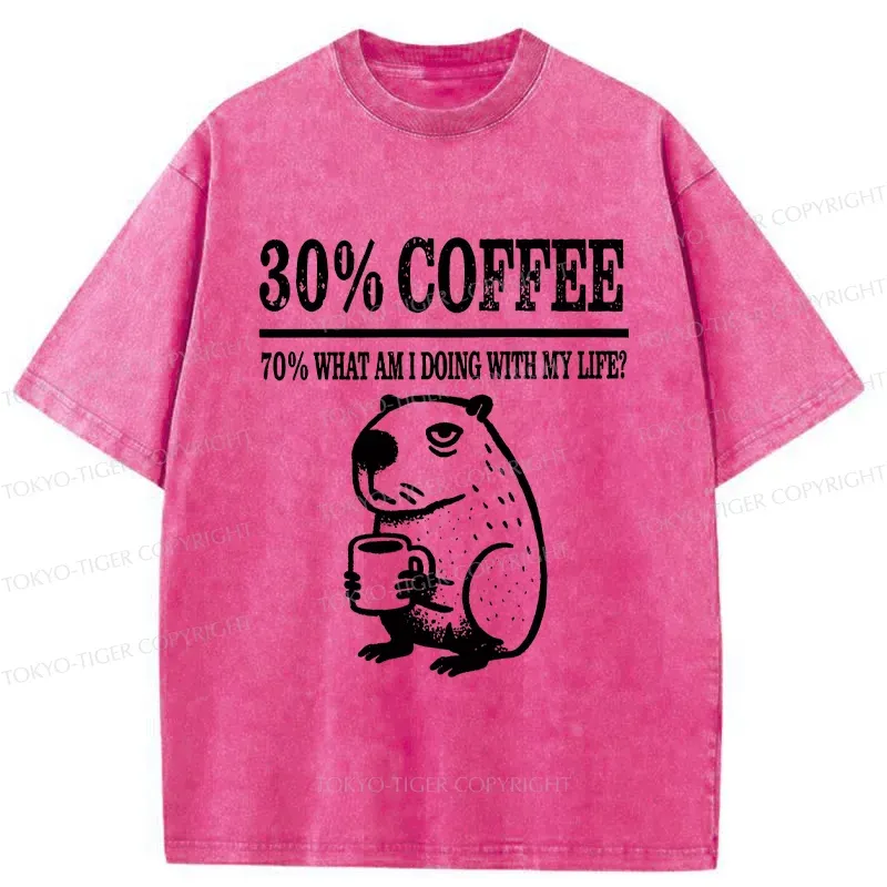 Tokyo-Tiger Capybara Drinking Coffee Washed T-Shirt