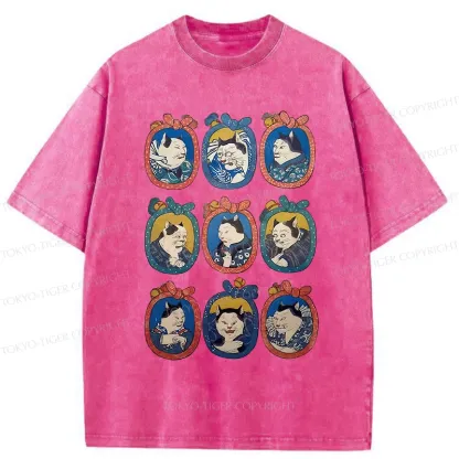 Tokyo-Tiger Ukiyo-e Cat Portrait Washed T-Shirt