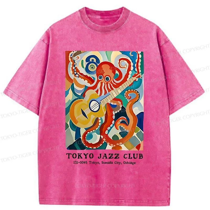 Tokyo-Tiger Japanese Octopus Playing Guitar Washed T-Shirt