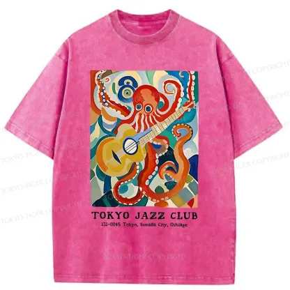 Tokyo-Tiger Japanese Octopus Playing Guitar Washed T-Shirt