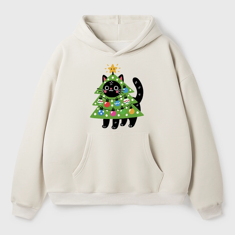 Tokyo-Tiger Christmas Tree Cat Aldult Fleece Hoodie