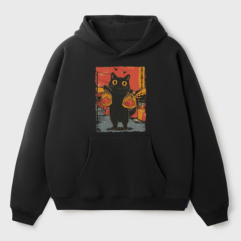 Tokyo-Tiger Cat Fishing Japanese Aldult Fleece Hoodie