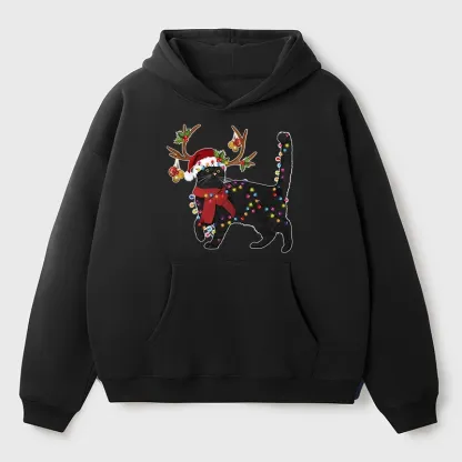 Tokyo-Tiger Christmas Black Cat Aldult Fleece Hoodie