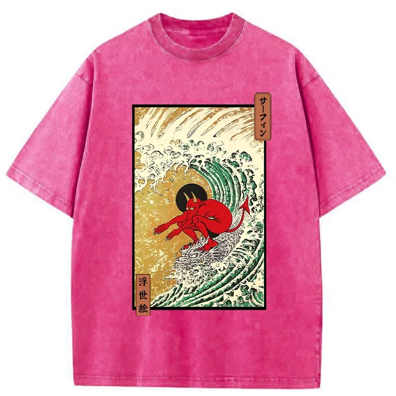 Tokyo-Tiger Surfing Demon Washed T-Shirt