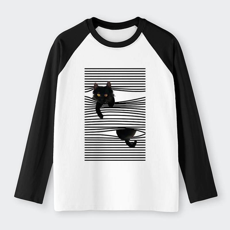 Tokyo-Tiger Cat Scratching Curtain Raglan Long Sleeve T-shirt