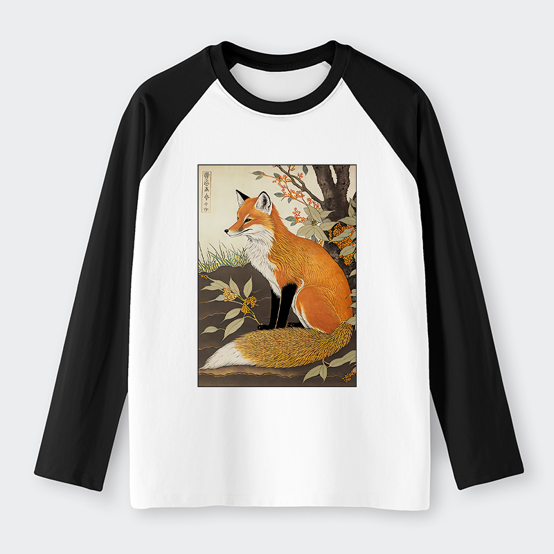 Tokyo-Tiger Ukiyo-e Fox Raglan Long Sleeve T-shirt