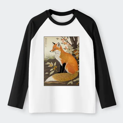 Tokyo-Tiger Ukiyo-e Fox Raglan Long Sleeve T-shirt