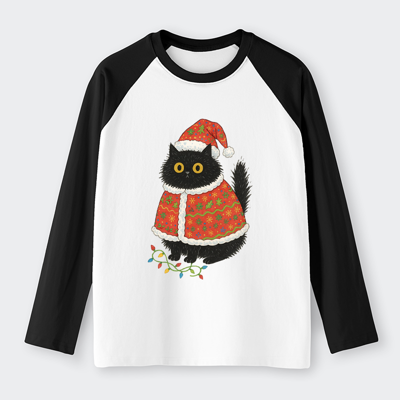 Tokyo-Tiger Cat Wearing Santa Hat Raglan Long Sleeve T-shirt