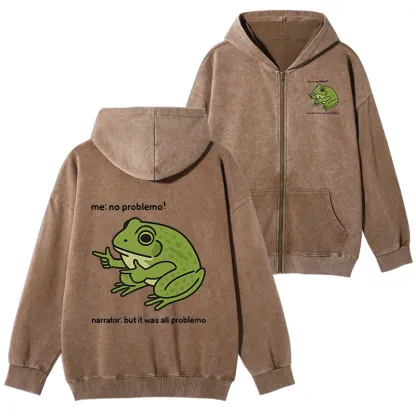 Tokyo-Tiger Stupid Frog Meme Washed Zip Hoodie