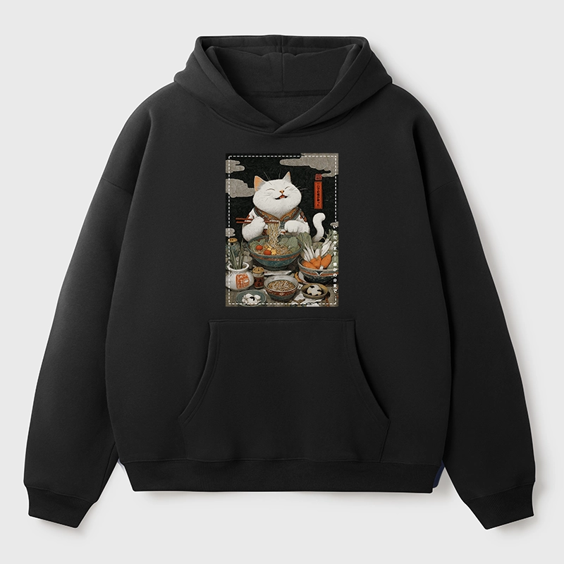 Tokyo-Tiger The Ramen-Loving Cat Aldult Fleece Hoodie