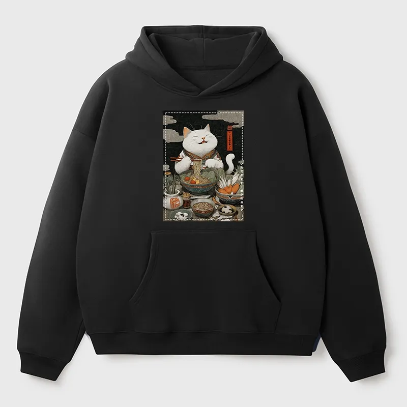 Tokyo-Tiger The Ramen-Loving Cat Aldult Fleece Hoodie