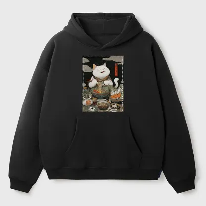 Tokyo-Tiger The Ramen-Loving Cat Aldult Fleece Hoodie