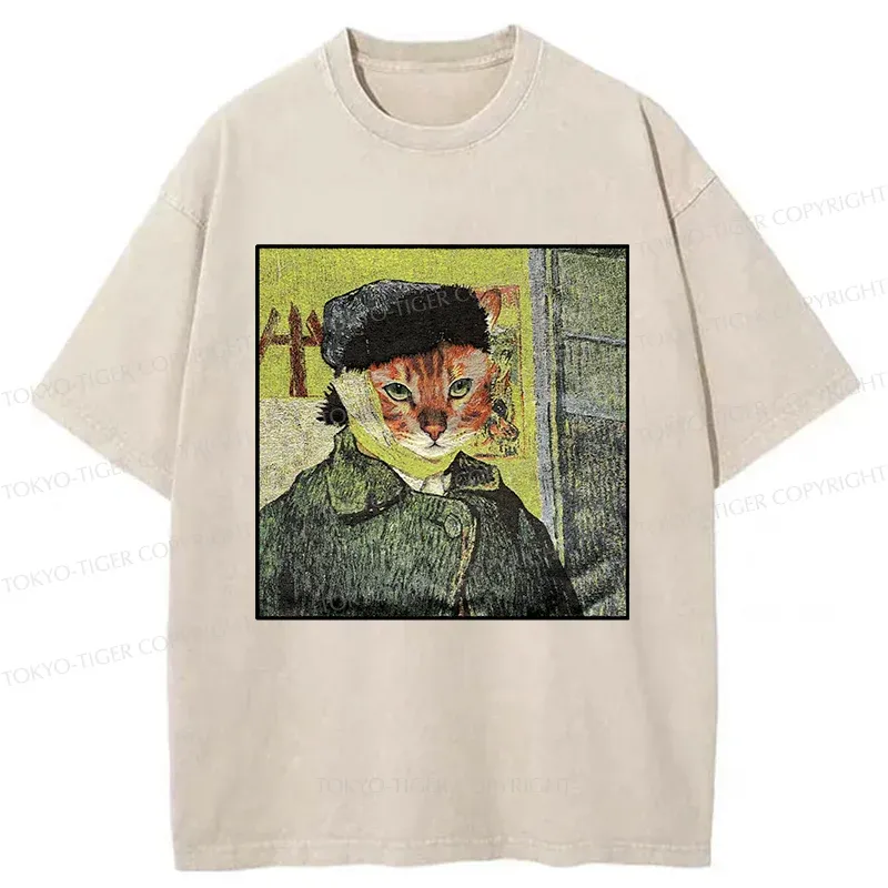 Tokyo-Tiger Van Gogh's Self-portrait Cat Washed T-Shirt