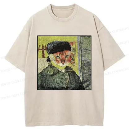 Tokyo-Tiger Van Gogh's Self-portrait Cat Washed T-Shirt