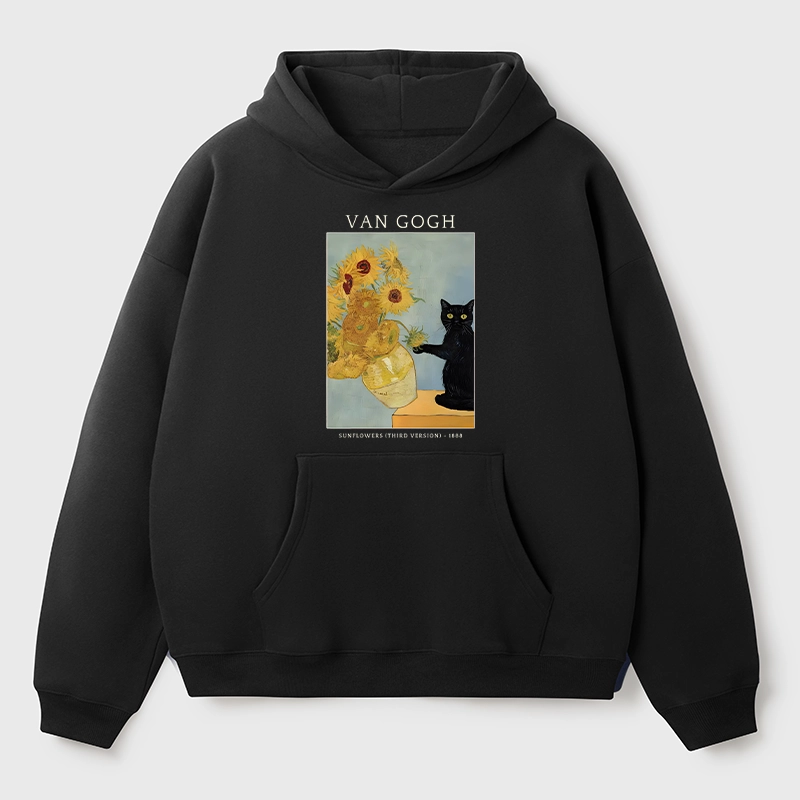 Tokyo-Tiger Black Cat With Sunflowers Aldult Fleece Hoodie