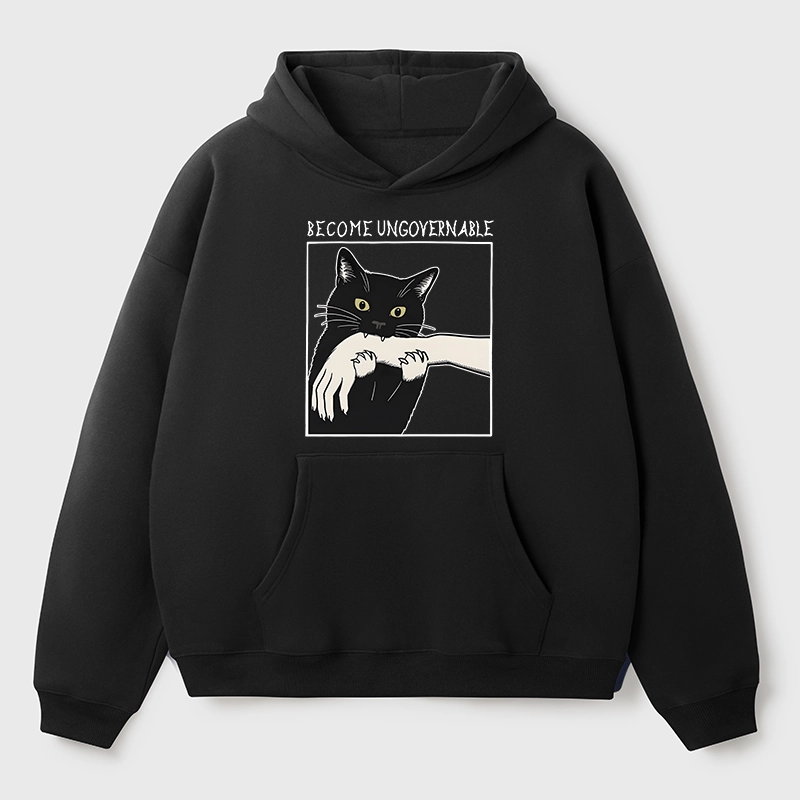 Tokyo-Tiger Black Cat Biting Aldult Fleece Hoodie