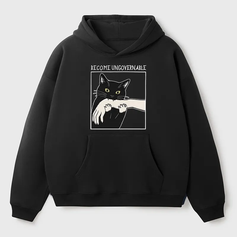 Tokyo-Tiger Black Cat Biting Aldult Fleece Hoodie