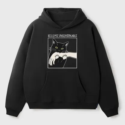 Tokyo-Tiger Black Cat Biting Aldult Fleece Hoodie