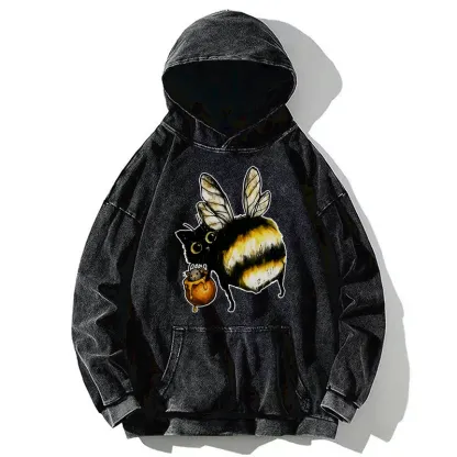 Tokyo-Tiger Cute Catbee Butt Washed Hoodie