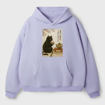 Tokyo-Tiger Tea Time With A Black Cat Aldult Fleece Hoodie