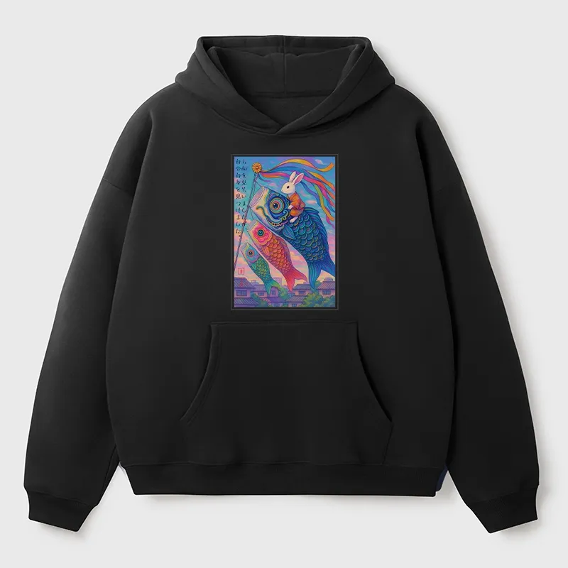Tokyo-Tiger Ukiyoe Rabbit Ride Carp Streamer Poster Aldult Fleece Hoodie