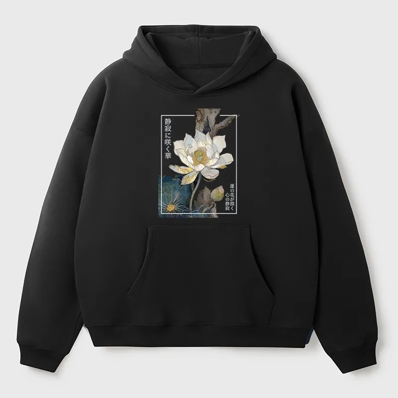 Tokyo-Tiger Blooming Lotus Japan Aldult Fleece Hoodie