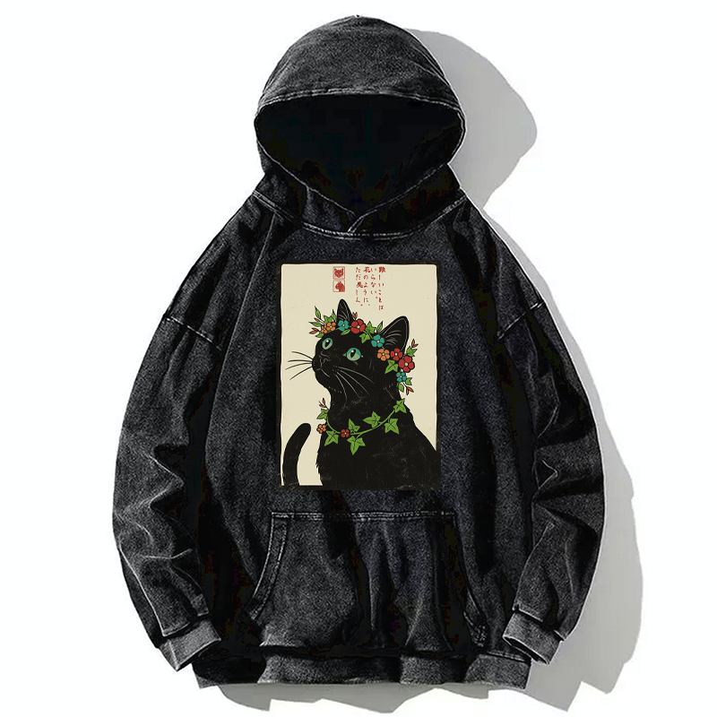 Tokyo-Tiger The Flower-Crowned Cat Washed Hoodie