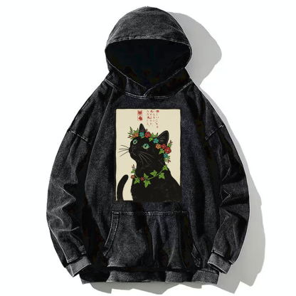 Tokyo-Tiger The Flower-Crowned Cat Washed Hoodie