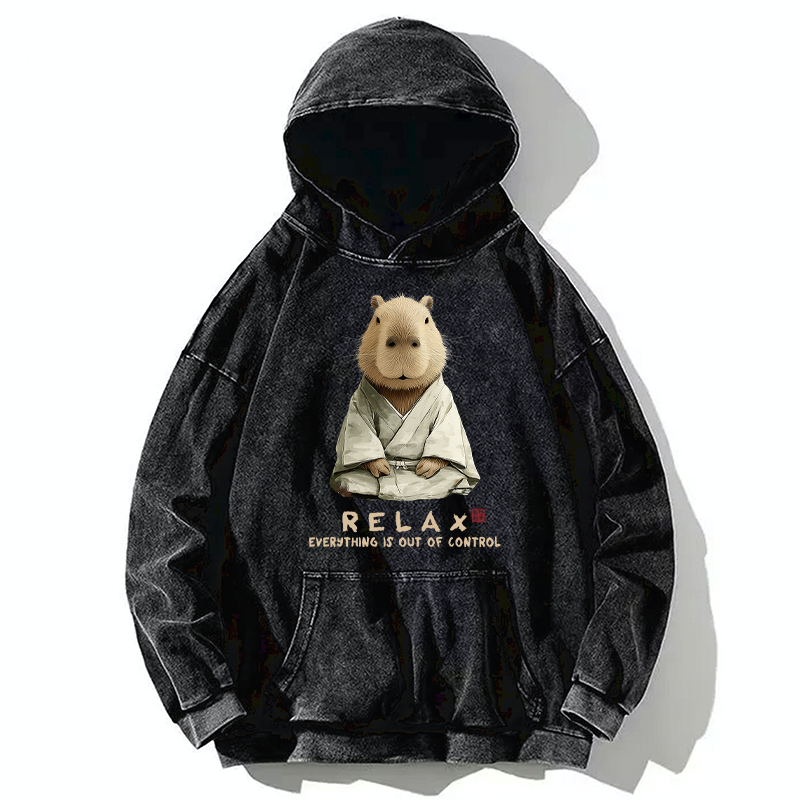 Tokyo-Tiger Zen Capybara：Relax, it's all chaos Washed Hoodie