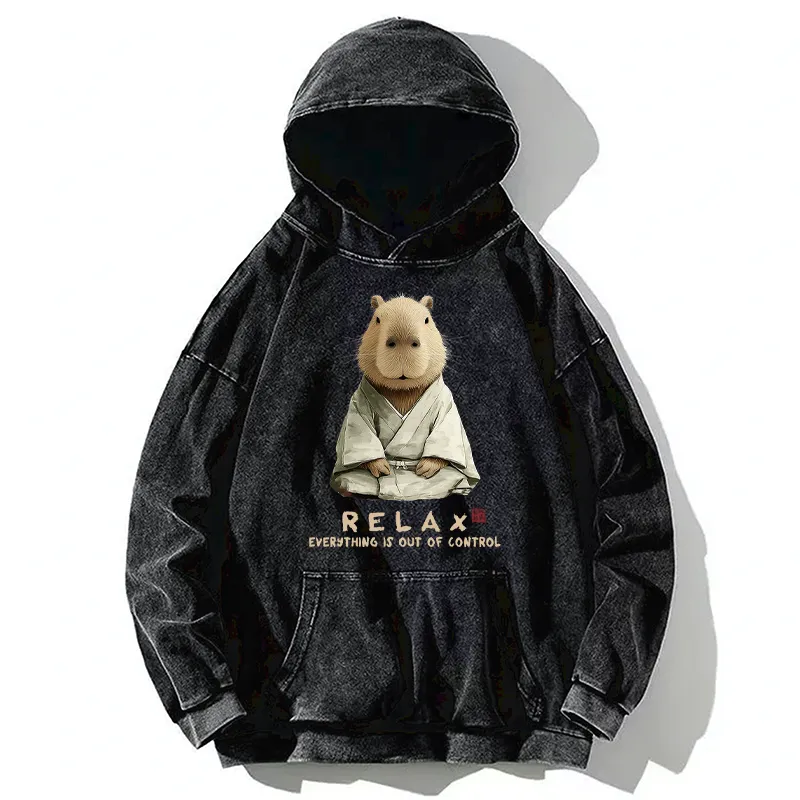 Tokyo-Tiger Zen Capybara：Relax, it's all chaos Washed Hoodie