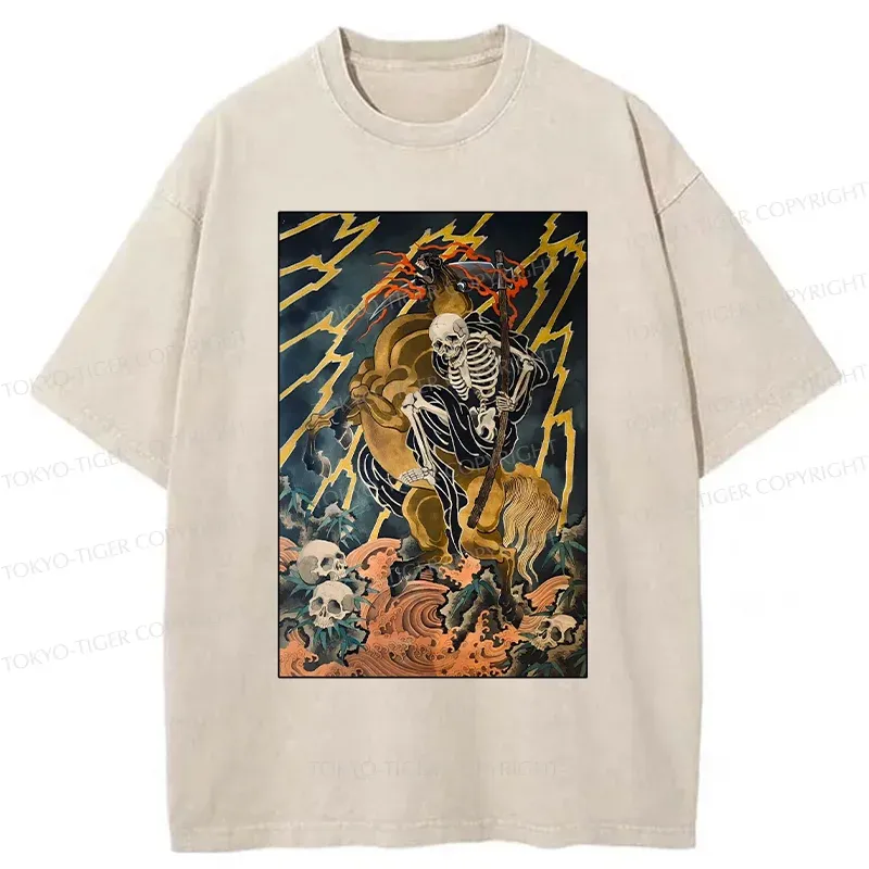 Tokyo-Tiger Ukiyo-e Death God Washed T-Shirt
