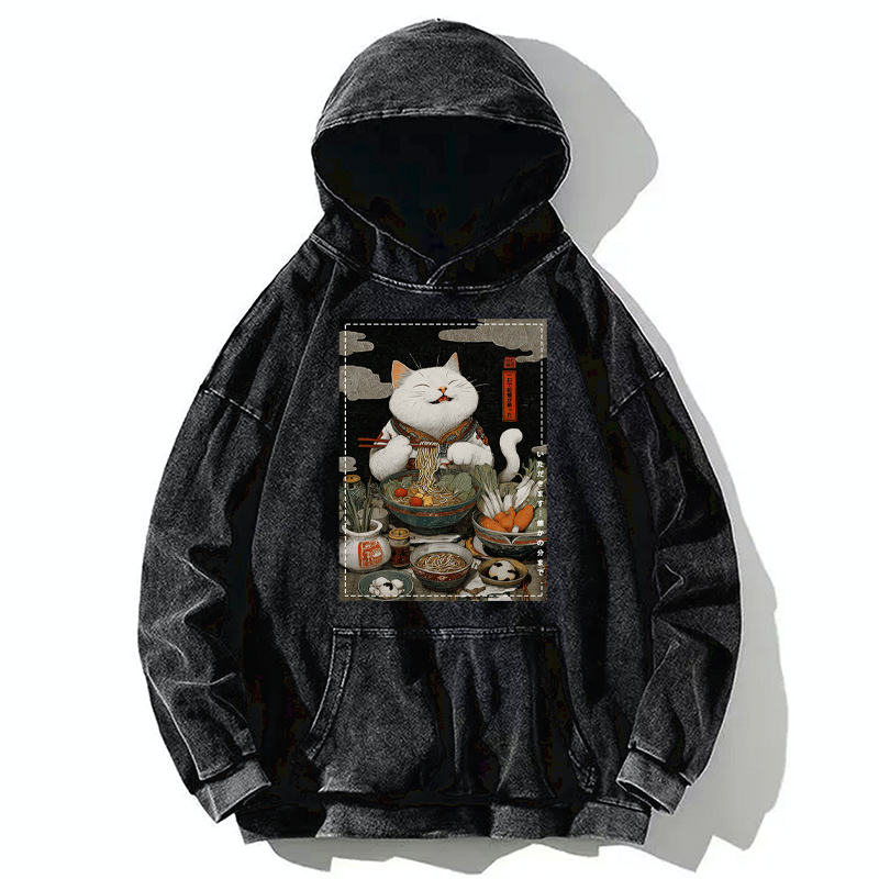 Tokyo-Tiger The Ramen-Loving Cat Washed Hoodie