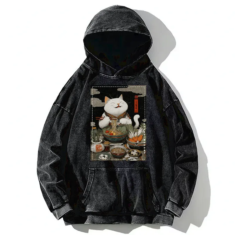 Tokyo-Tiger The Ramen-Loving Cat Washed Hoodie