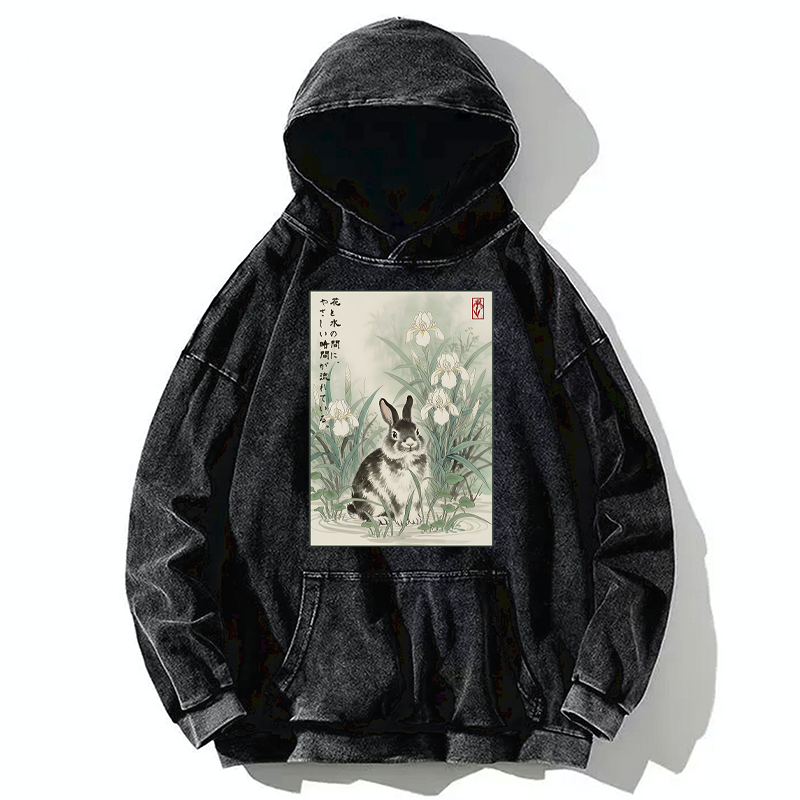 Tokyo-Tiger Little Rabbit Beneath the Blooming Irises Washed Hoodie
