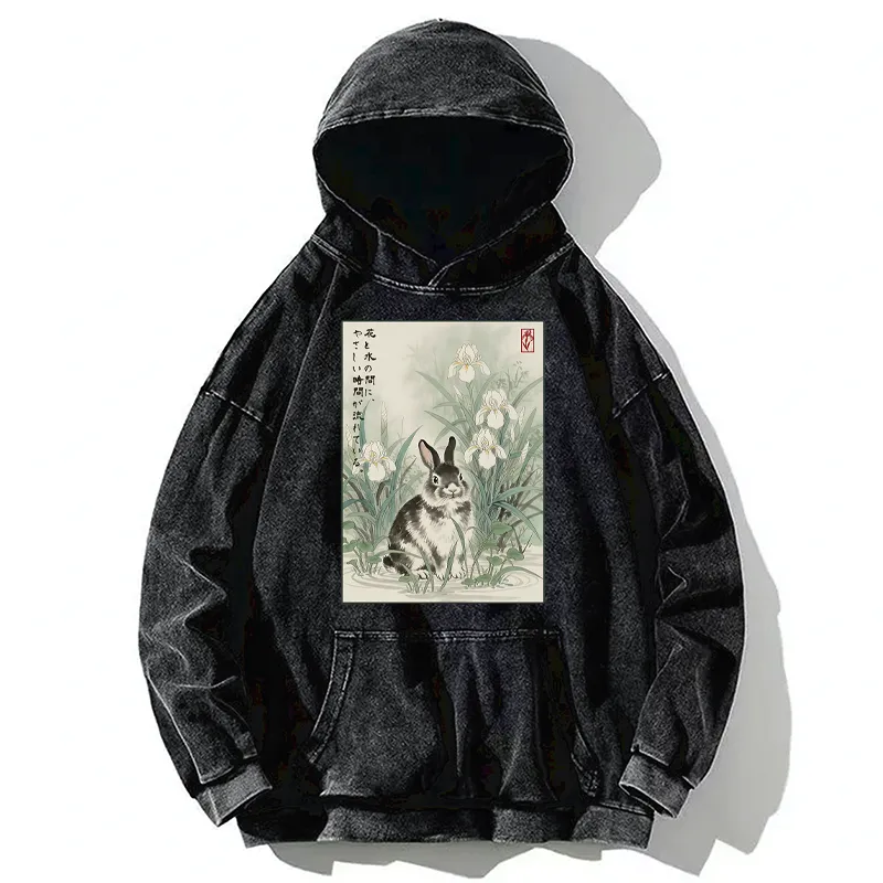 Tokyo-Tiger Little Rabbit Beneath the Blooming Irises Washed Hoodie