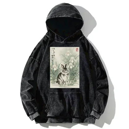 Tokyo-Tiger Little Rabbit Beneath the Blooming Irises Washed Hoodie
