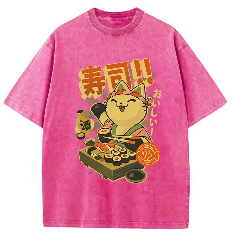 Tokyo-Tiger Cat Chef Special Sushi Washed T-Shirt