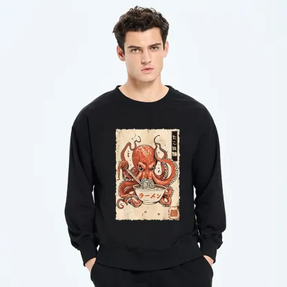 Tokyo-Tiger Retro Octopus Eating Ramen Classic Sweatshirt