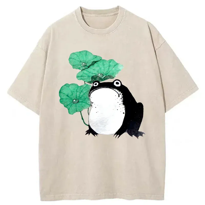 Tokyo-Tiger Lotus Leaf And Frog Washed T-Shirt