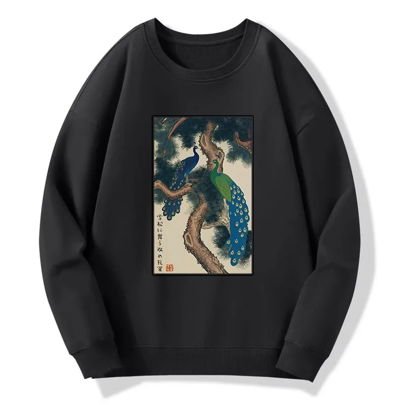 Tokyo-Tiger Peacocks in Snowy Pines Classic Sweatshirt